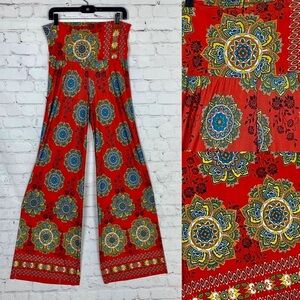 Orange Mandala Print Wide Leg Chillin Pants